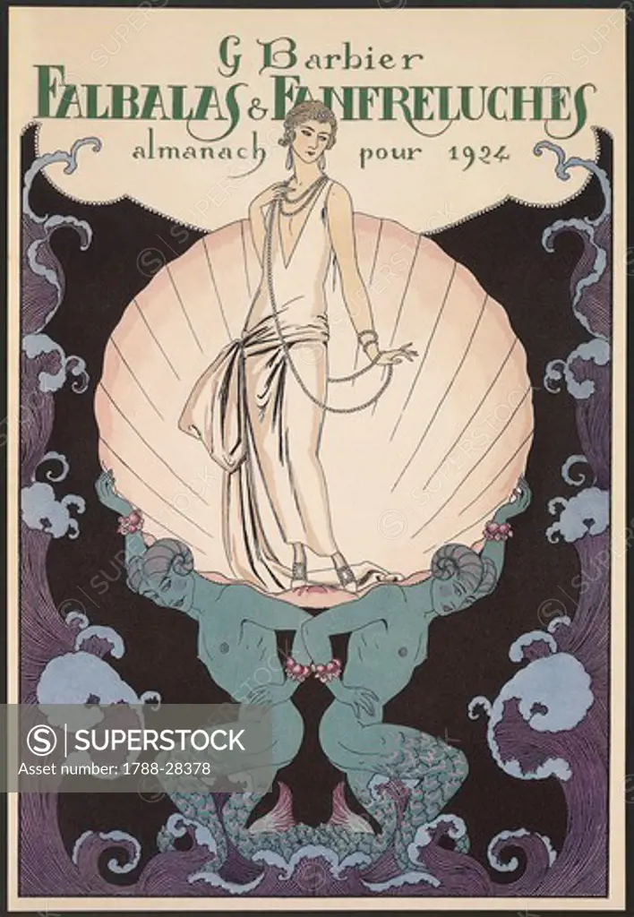 Fashion, France, 20th century. Art Deco. George Barbier, Falbalas et Fanfreluches. Almanac for 1924. Front cover.