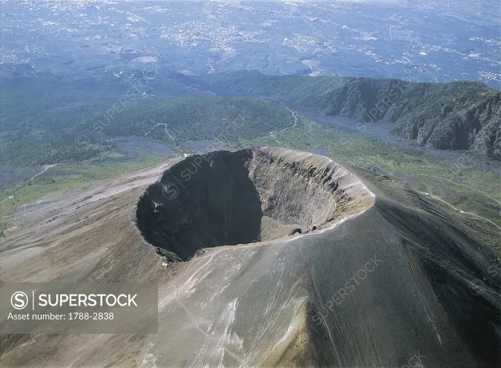 High angle view of a volcanic crater, Vesuvius, Campania, Italy