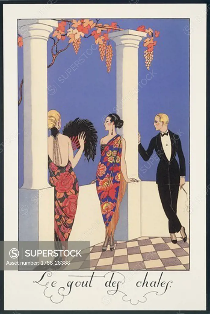 Fashion, France, 20th century. Art Deco. Falbalas et Fanfreluches. Almanac for 1923: Le gout des Chales (The shawl fashion).