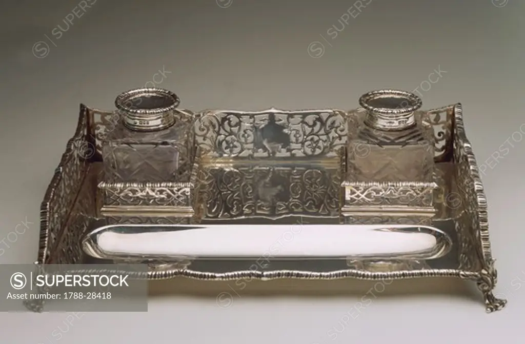 Silversmith's Art, Great Britain 19th century. Silver inkpots, approximately 1890.
