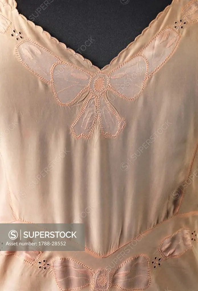 Fashion, 20th century. Silk nightgown, 1940s. Detail.