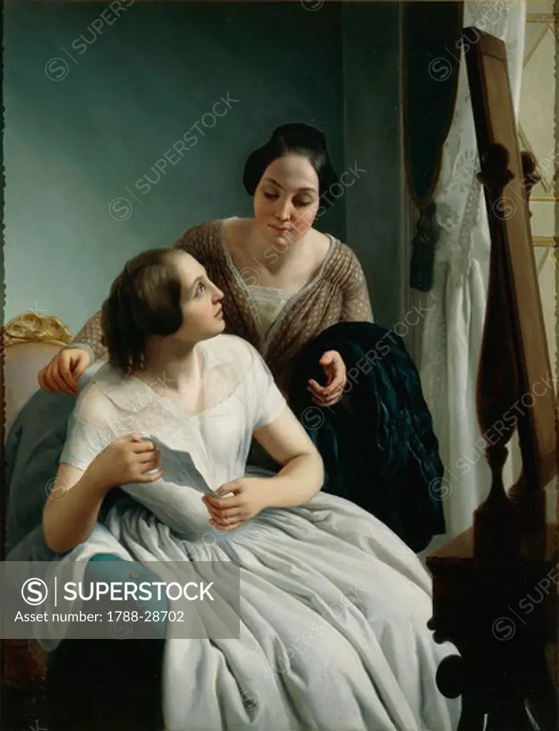 Luigi Trecourt (1808-1890), Two Women or The Letter, 1836-1853, oil on canvas, 75x97 cm.