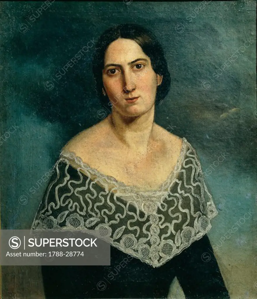 Adriano Baldini (1810-1881), Portrait of Mrs. Bonini Gardi, oil on canvas, 62x72 cm.