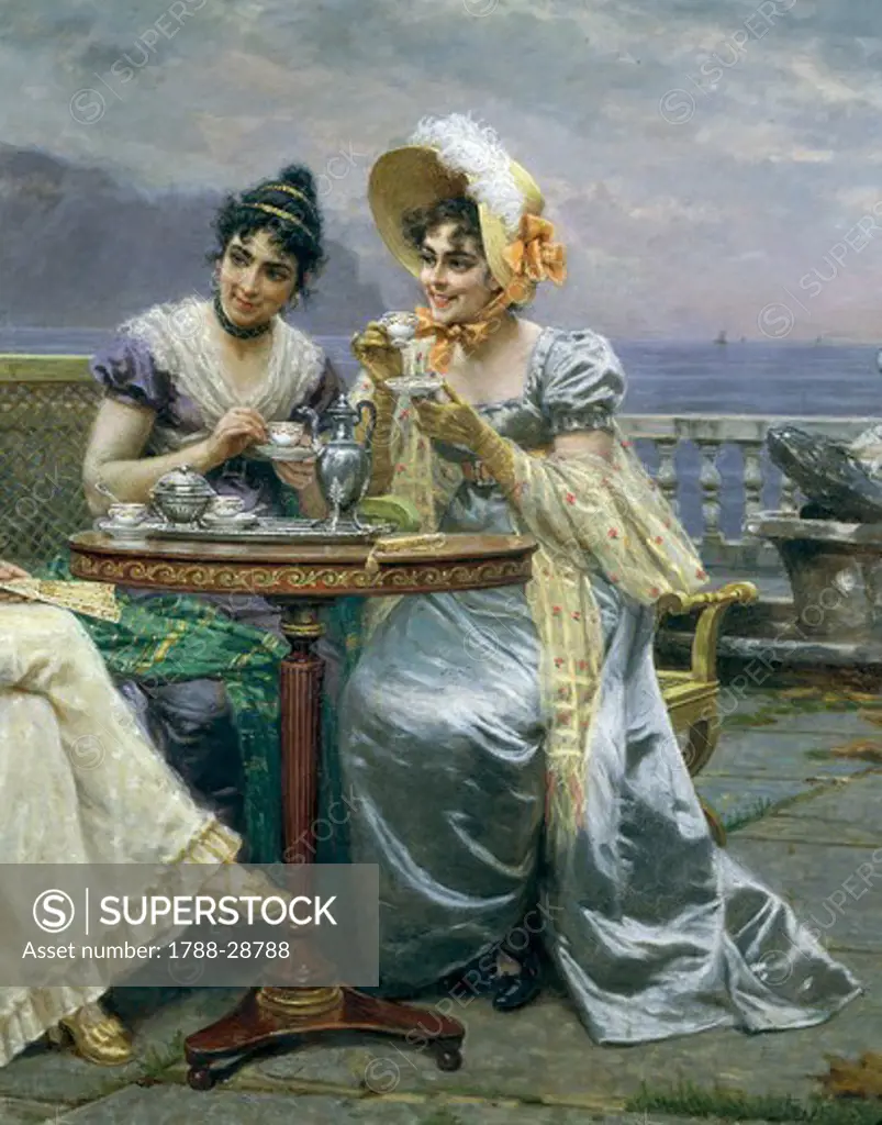 Bartolomeo Giuliano (1825-1909), The Gallant Conversation, 1894, oil on canvas, 113x156.5 cm. Detail.