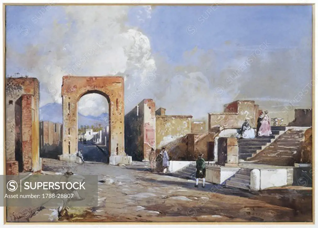 Italy - 19th century - Excavations of Pompei by Giacinto Gigante (1859) - Watercolour