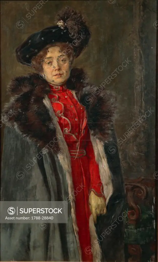 Giuseppe Vizzotto Alberti (1880-1931), Portrait of His Wife, oil on canvas, 115x69.5 cm.