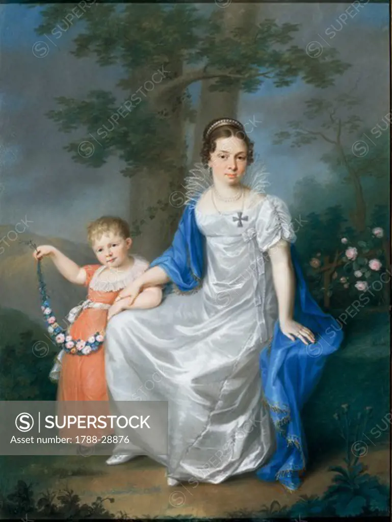 Johann Lorenz Kreul (1764-1840), Portrait of Noblewoman with Child, pastel on paper.