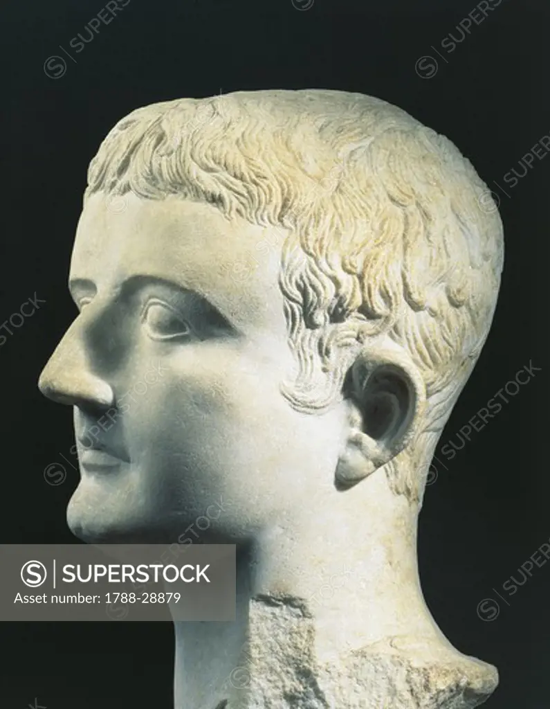 Roman civilization - 1st century A.D. - Marble head of the Emperor Tiberius of Pergamum (14-37 A.D.)