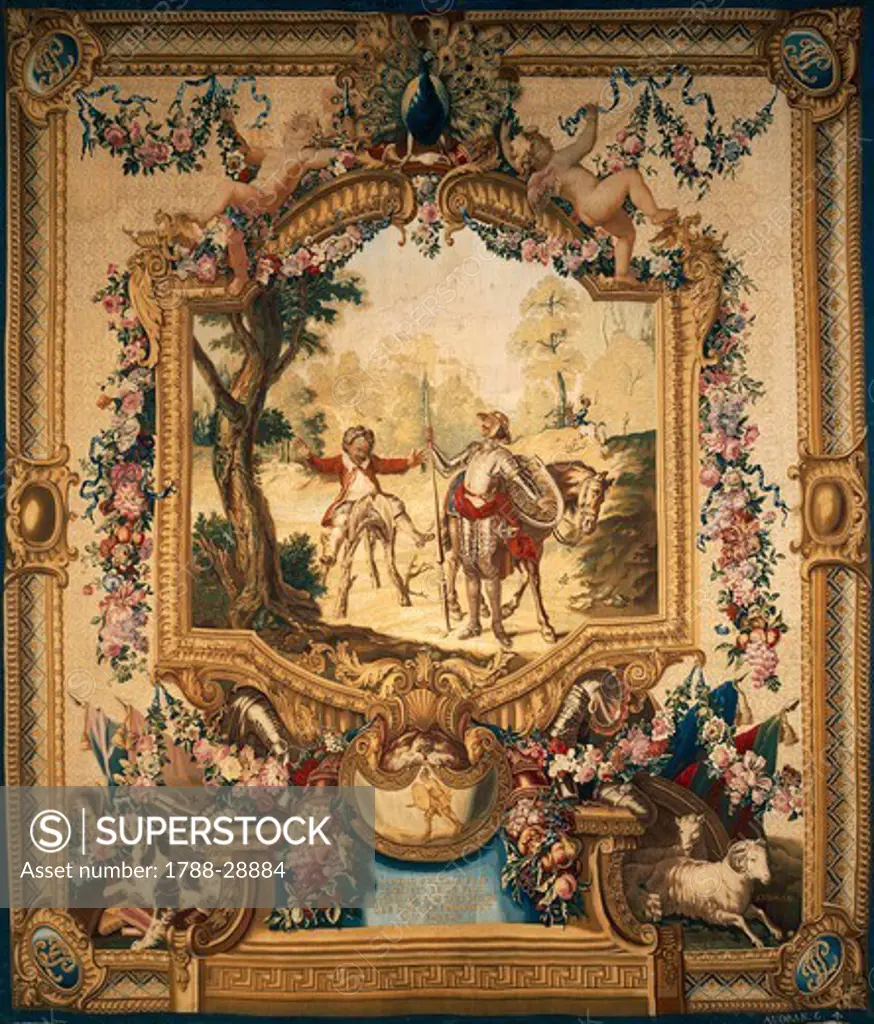 The theft of Sancho's donkey, 18th century Gobelins tapestry, woven by Audran after designs by Charles Coypel, 1714-44, from the series Don Quixote.