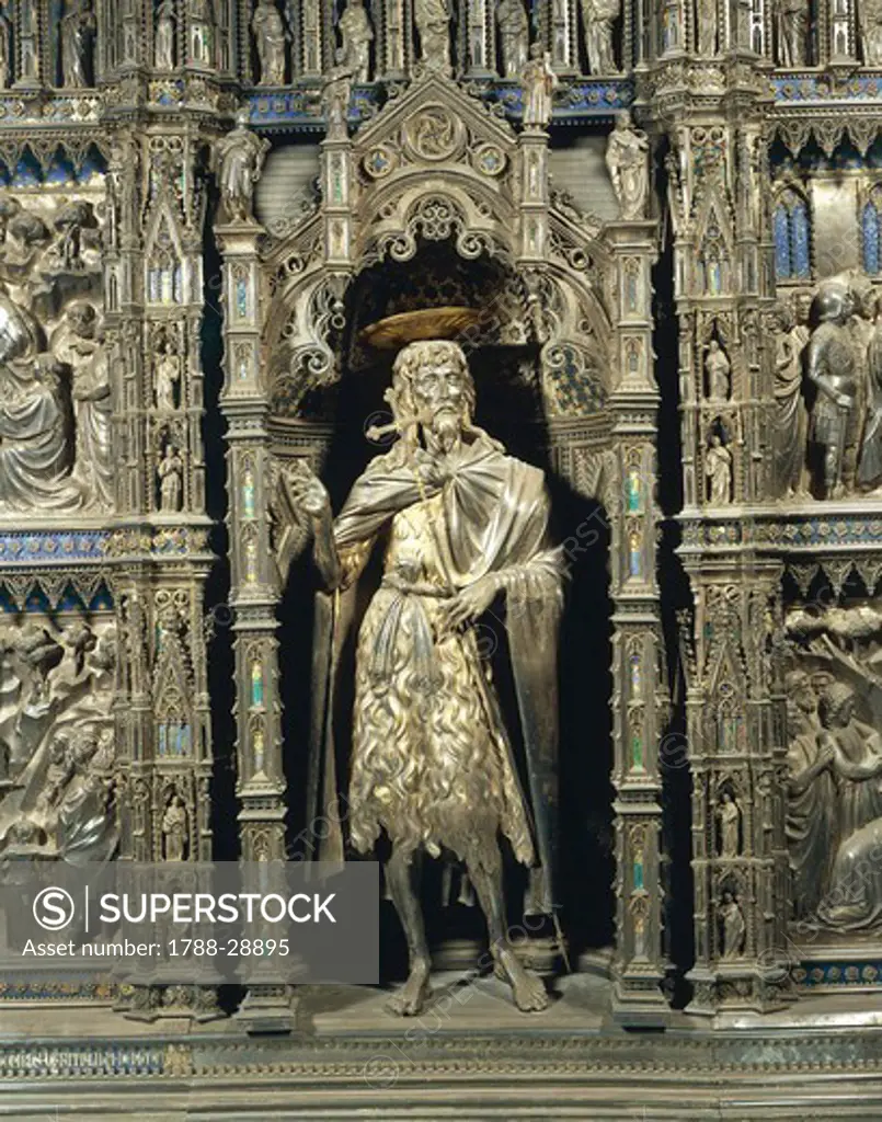 Silversmith's art, Italy, 15th century. Silver altar of the Baptistery of San Giovanni, begun 1367. Workshop of Lorenzo Ghiberti (1378-1455). Central niche. Michelozzo Michelozzi (1396-1474), statue of Saint John the Baptist.