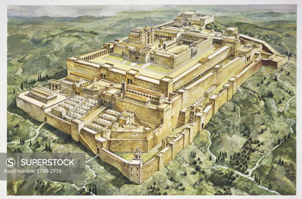 High angle view of a palace and a temple, Solomon's Palace, Solomon's Temple, Jerusalem