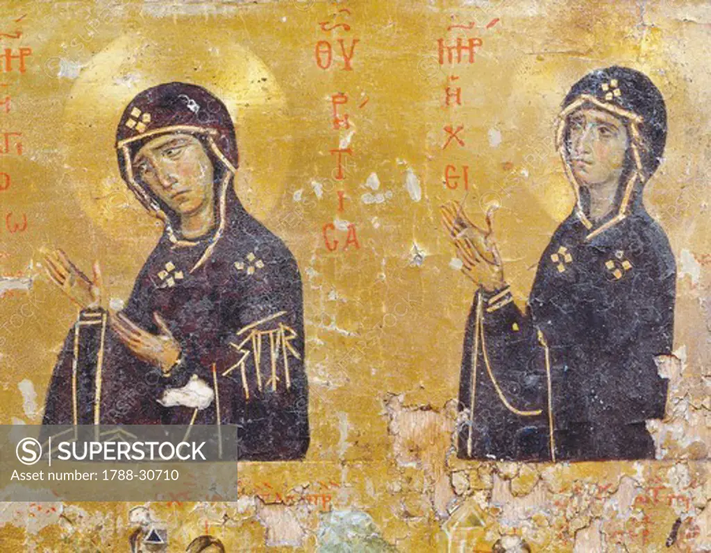 Two images of Mary, by the Mother of God Byzantine painting and scenes from the Passion of Christ, 12th Century.