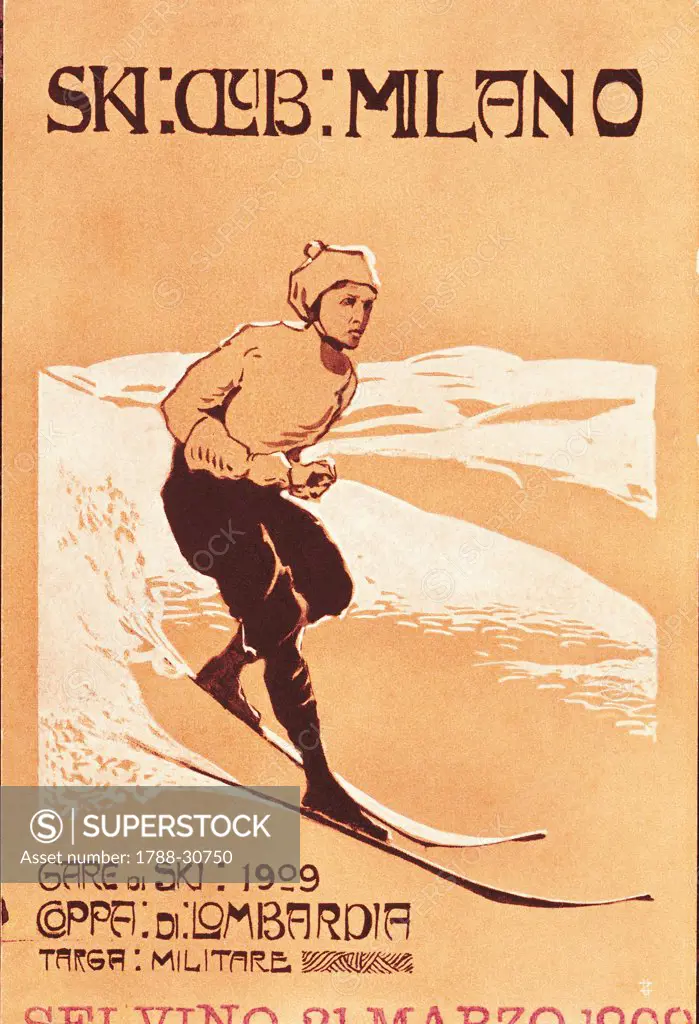 Posters, Italy, 20th century. Ski Club Milano. Lombardy region cup, skiing race. Advertisment for skiing race at Selvino.