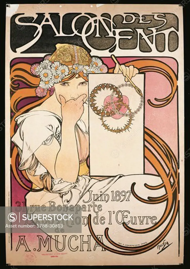 France - 19th century - Alphonse Mucha (1860-1939), poster advertising Salon des Cent exhibition, 1897
