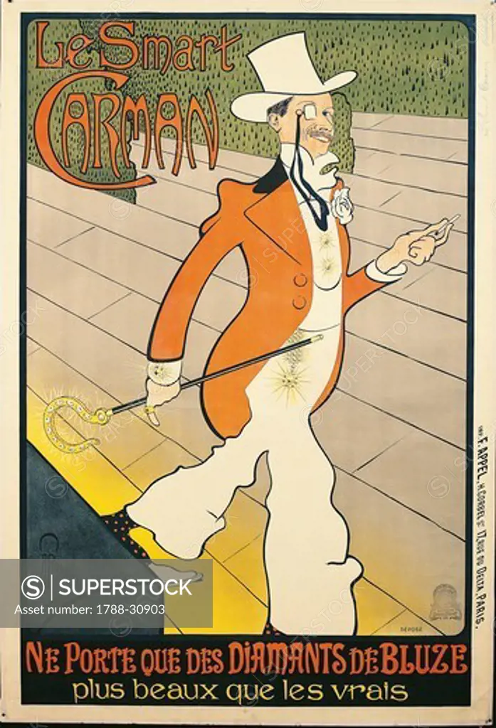 Posters, France, 19th century. Le Smart Carman. Ne porte que des diamants de Bluze. Print by Auguste Roubille (1872-1955).