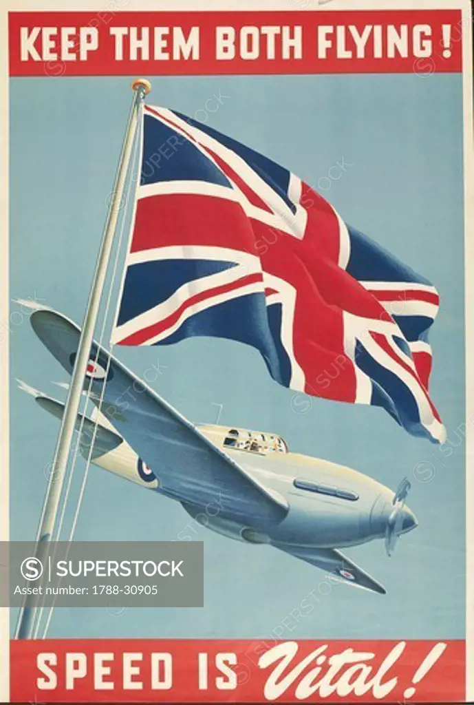 United Kingdom, 20th century, Second World War - Keep them both flying! Speed is vital! Propaganda poster.