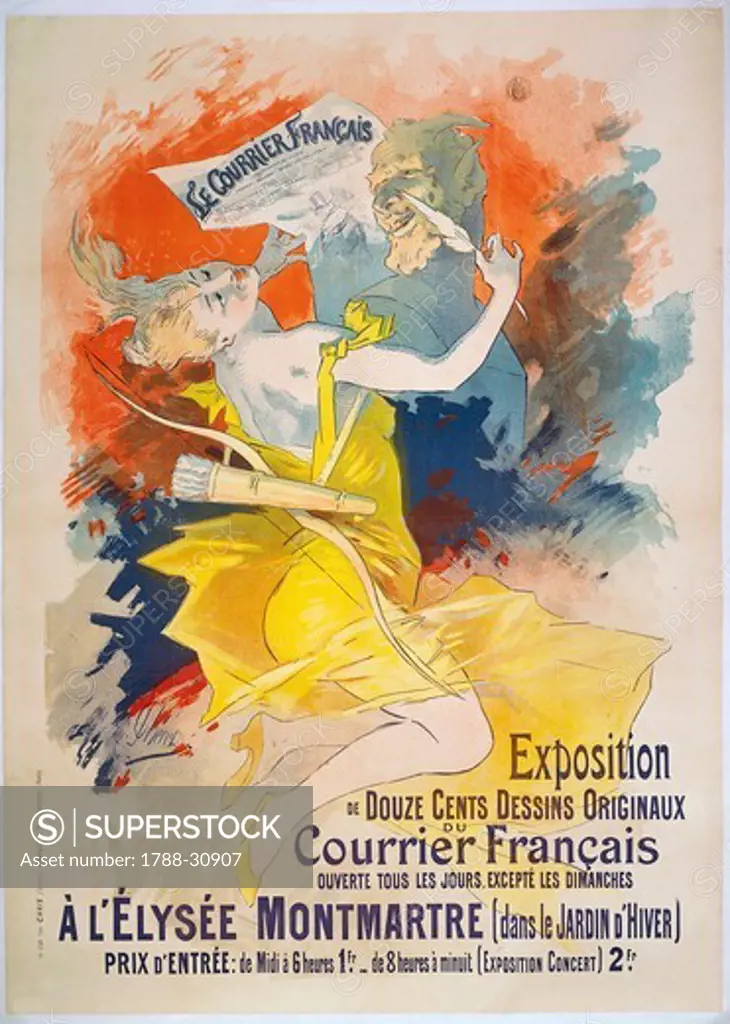 Posters, France, 19th century. Le Courrier Francaise. Illustration by Jules Cheret (1836-1932), circa 1895.