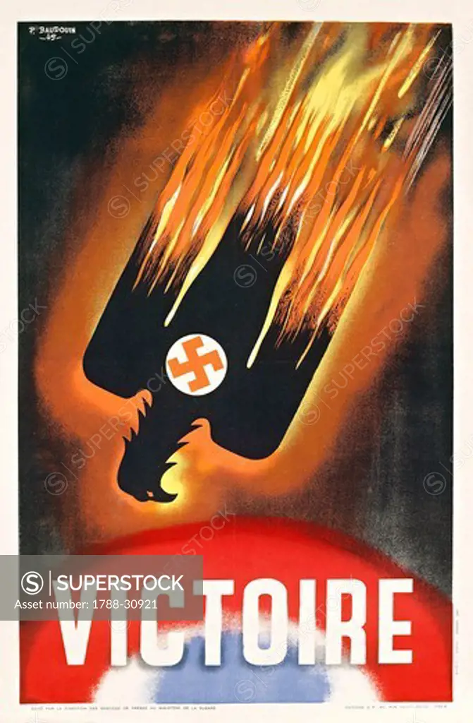 France, 20th century, Second World War - Victoire. Poster depicting victory over Germany, illustration by P. Baudouim, 1945.