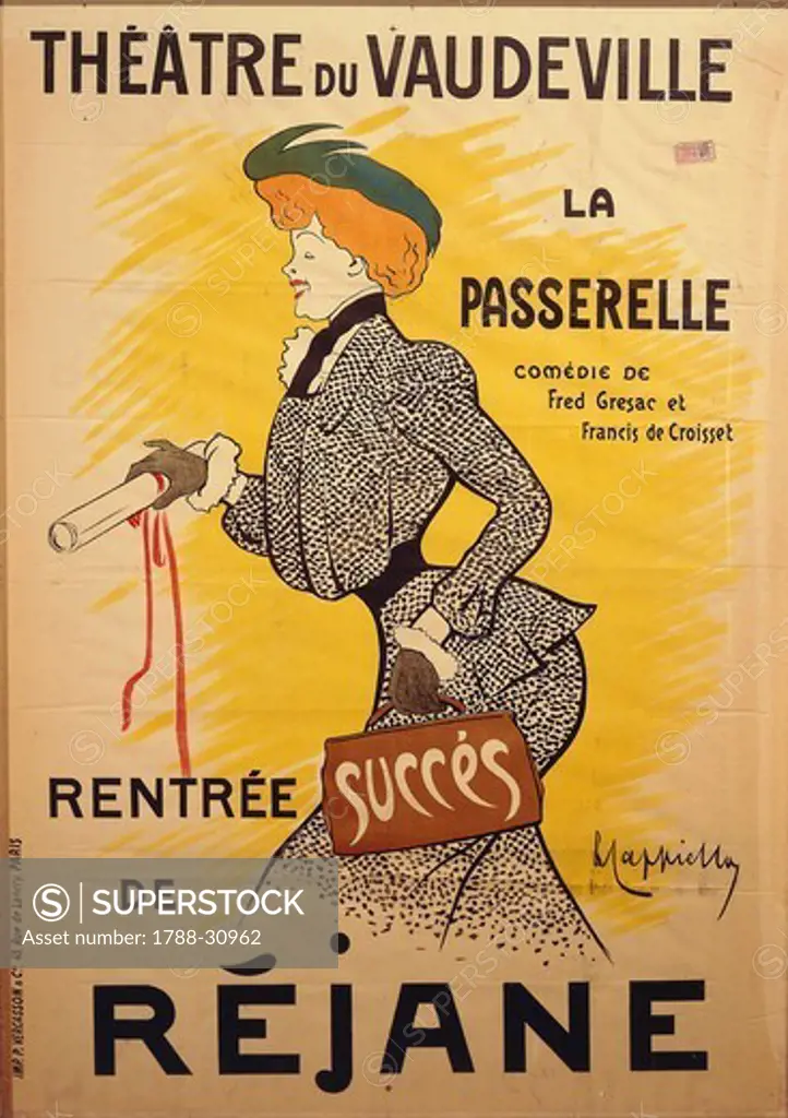 Posters, France, 20th century. Theatre du Vaudeville: La Passerelle, 1902. Illustration by Leonetto Cappiello (1875-1942).