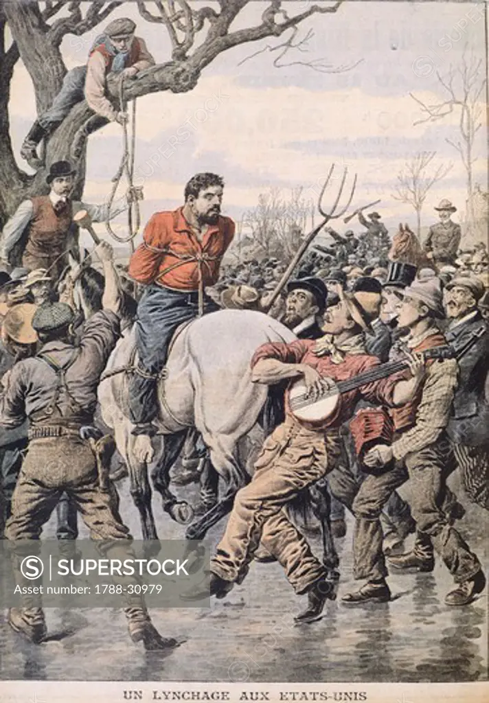 A lynching in Deweyville, Kentucky (United States). Illustration from the Petit Journal, 1909.