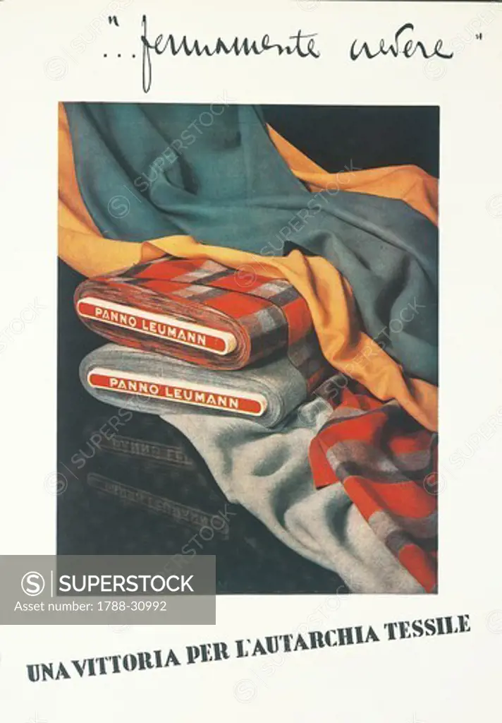 Italy, 20th century. A victory for textile industry autarky. Propaganda poster.