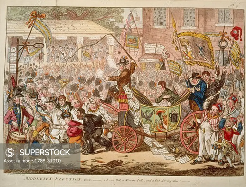 England, 19th century. The elections. Caricature by James Gillray, 1804.