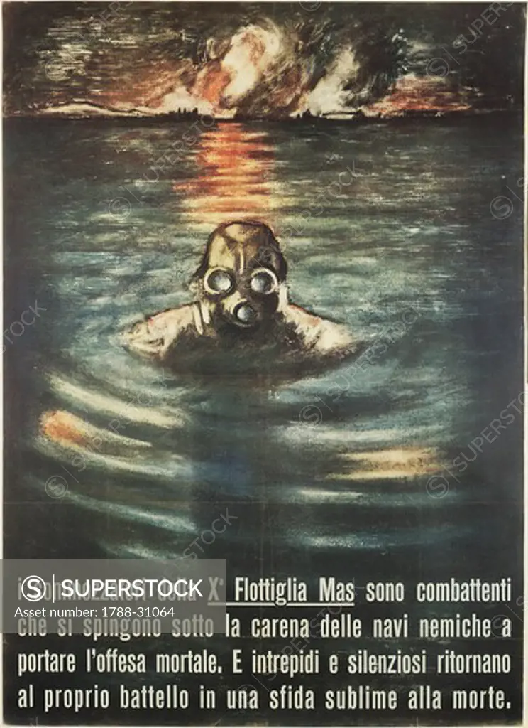 Italy, 20th century, Second World War - Fascist naval assault unit Decima Flottiglia Mas propaganda. Poster