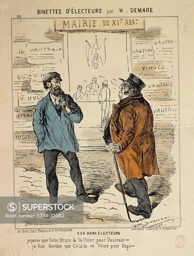 France, 19th century. H. Demare, The good voters (Binettes d'Electeurs. Ces bons electeurs), 1872. Caricature. Print.