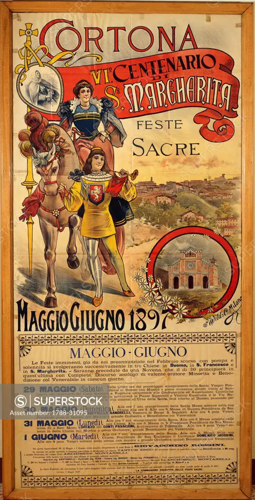 Posters, Italy 19th century. Commemoration of the 600th anniversary of the death of Saint Margaret, 1897.