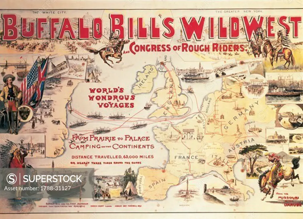 Posters, United States, 19th century. Buffalo Bill's Wild West and Congress of Rough Riders, 1892.