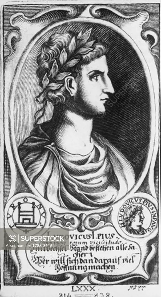 France - 9th century - Louis I the Pious (778-840), Emperor and King of the Franks from 813. Engraving