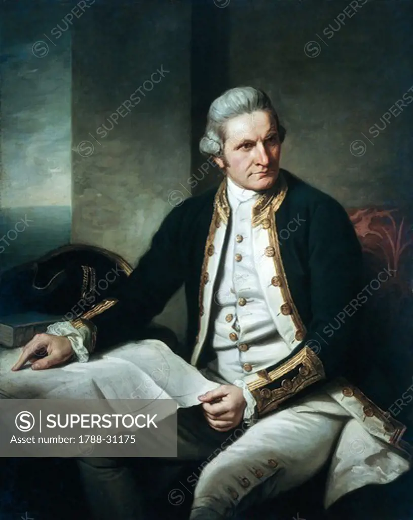 Portrait of James Cook (Marton in Cleveland, 1728-Hawaii, 1779), Painting by Nathaniel Dance (1735-1811), 1775-76, oil on canvas.
