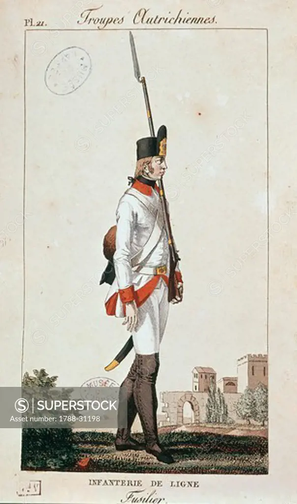 Militaria, Austria, 19th century. Uniforms of the Austrian army: line infantry rifleman.