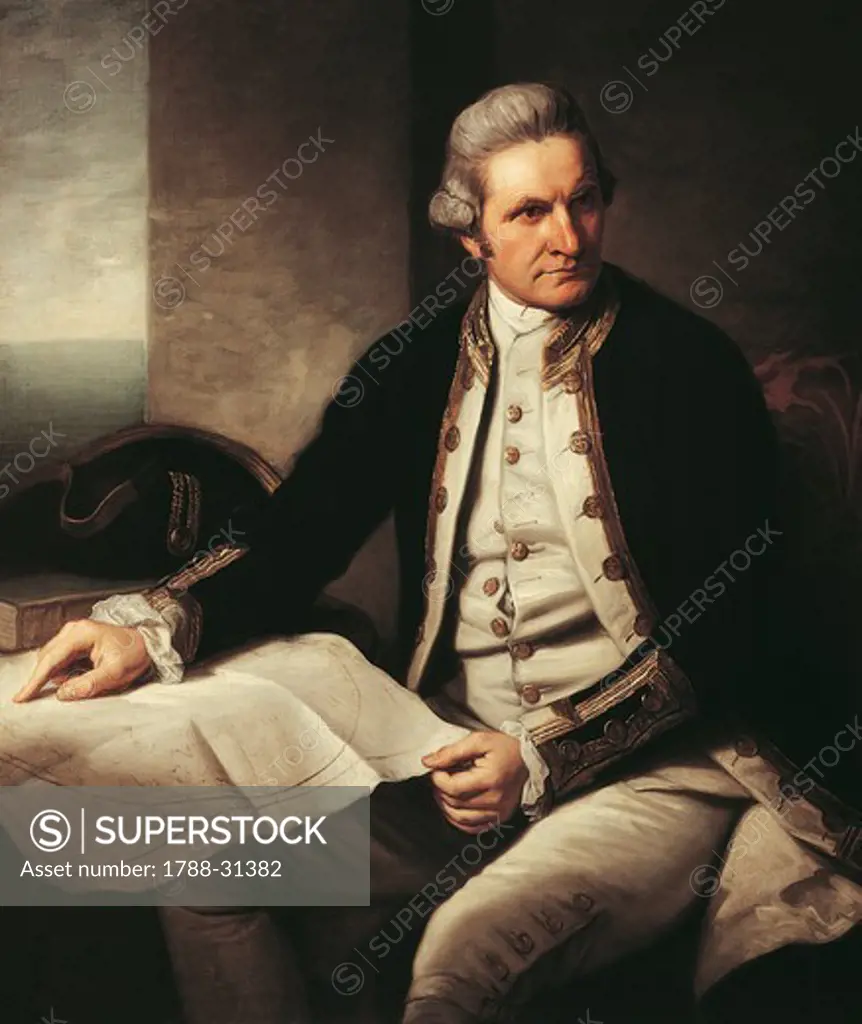 Portrait of James Cook (Marton in Cleveland, 1728-Hawaii, 1779), painted by Holland Nathaniel Dance.