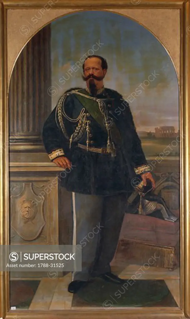Portrait of Victor Emmanuel II (Turin 1820 - Rome 1878), Last King of Sardinia and First King of Italy.