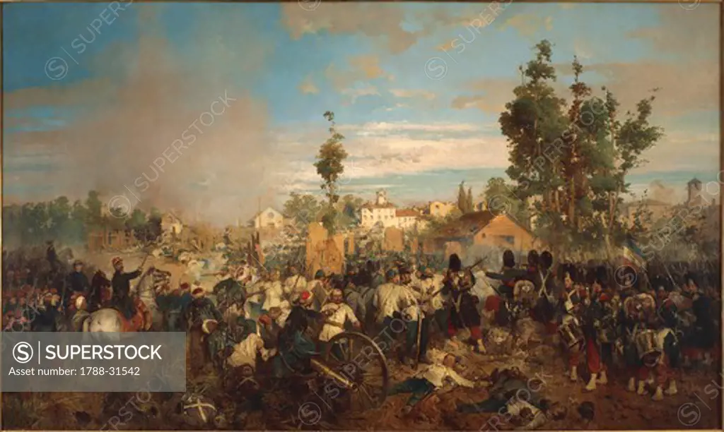 Italy - 19th century, Second War of Independence - The Battle of Magenta, 4 June 1859. Painted by Girolamo Induno, 1861. Oil on canvas. 208cm x 364cm.