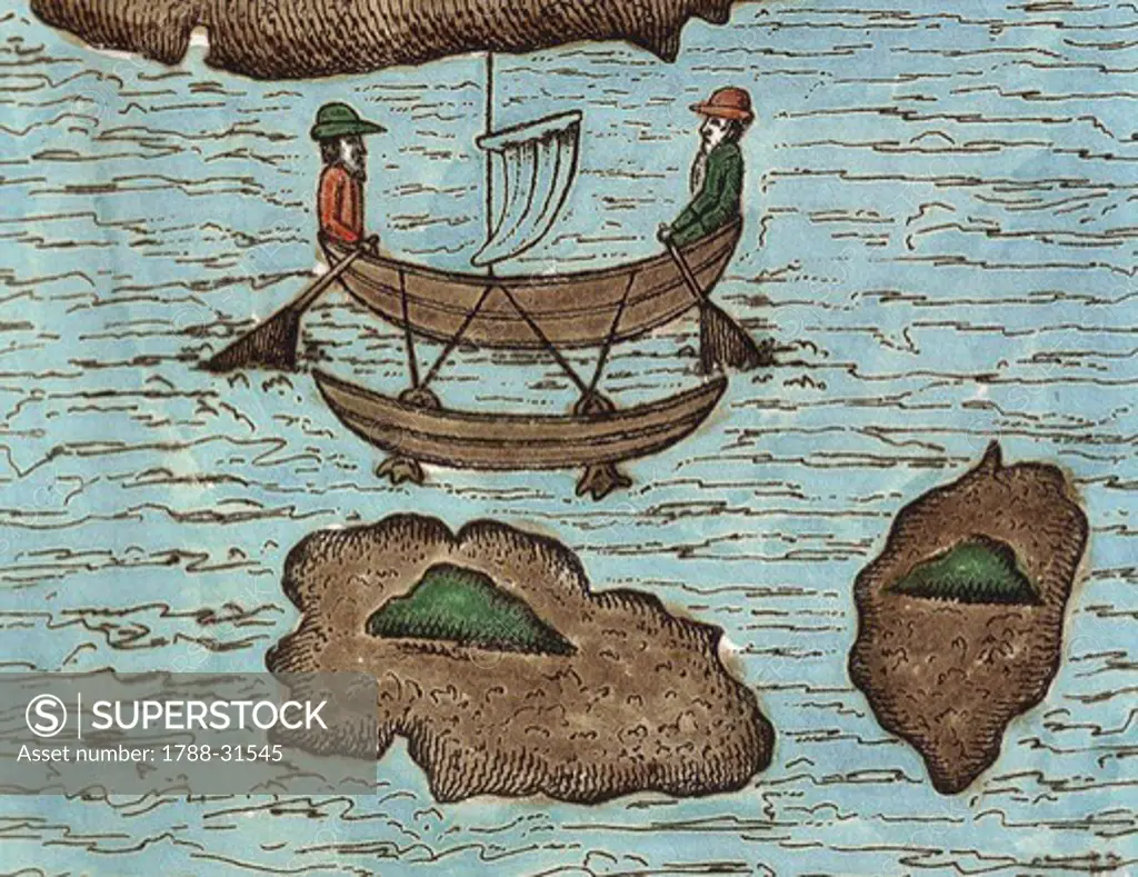 The Islands of Thieves (Islas de los Ladrones) today Mariana Islands, illustration from Journey around the world by Ferdinand Magellan written by Antonio Pigafetta (1485-1534), 16th Century.