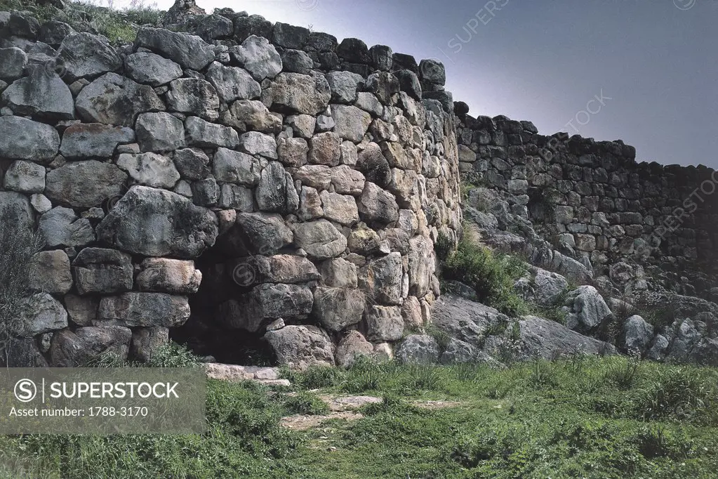 Old ruins of a wall, Cyclopean Walls, Tiryns, Peloponnesus, Greece