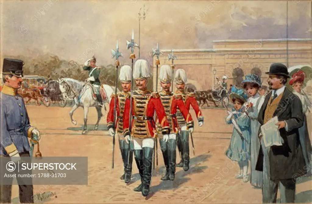 Austria, 19th century. Vienna Imperial Guard. Watercolor.