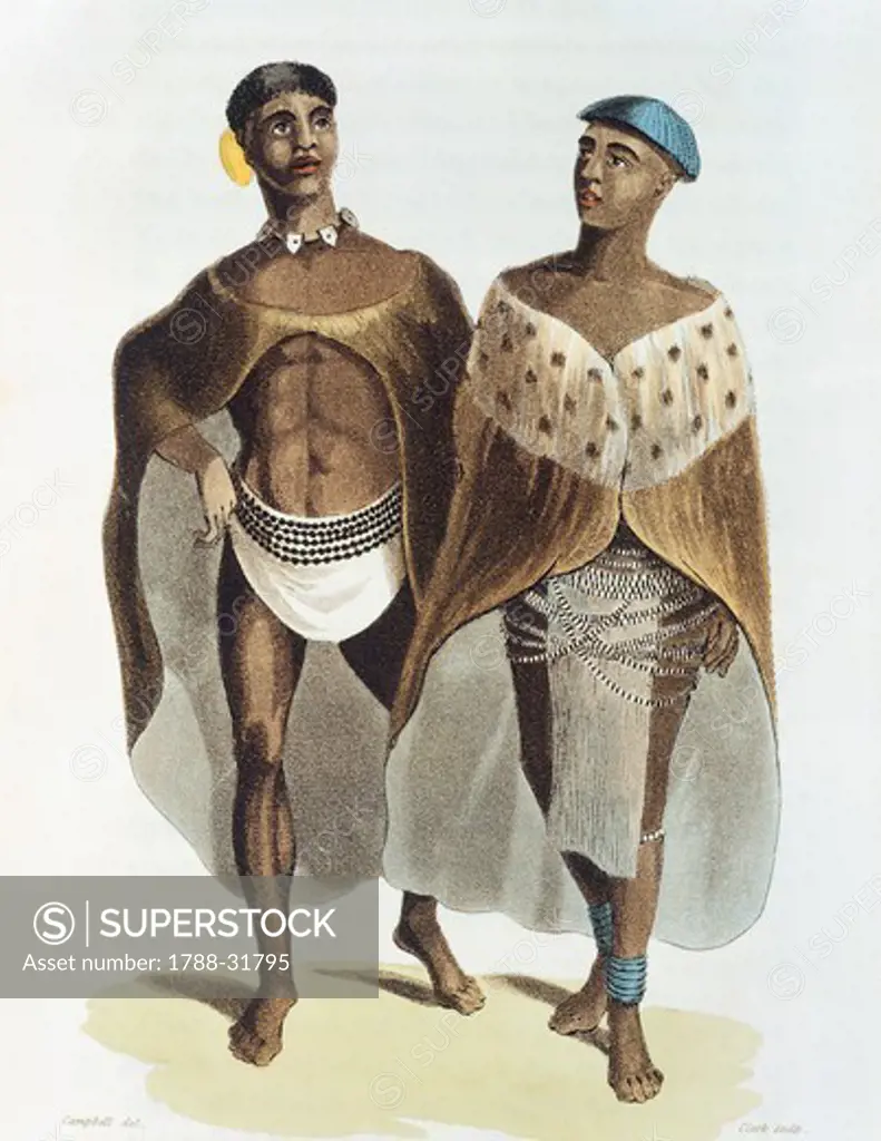 A Lattakoo Chief and his wife, 1822, illustration from Travels of Reverend John Campbell, South Africa 19th Century.