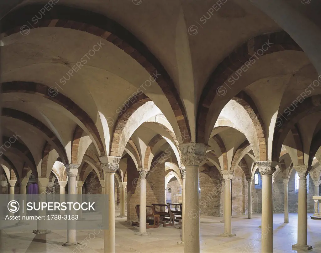 Close-up of columns in a row, Nonantola, Emilia-Romagna, Italy