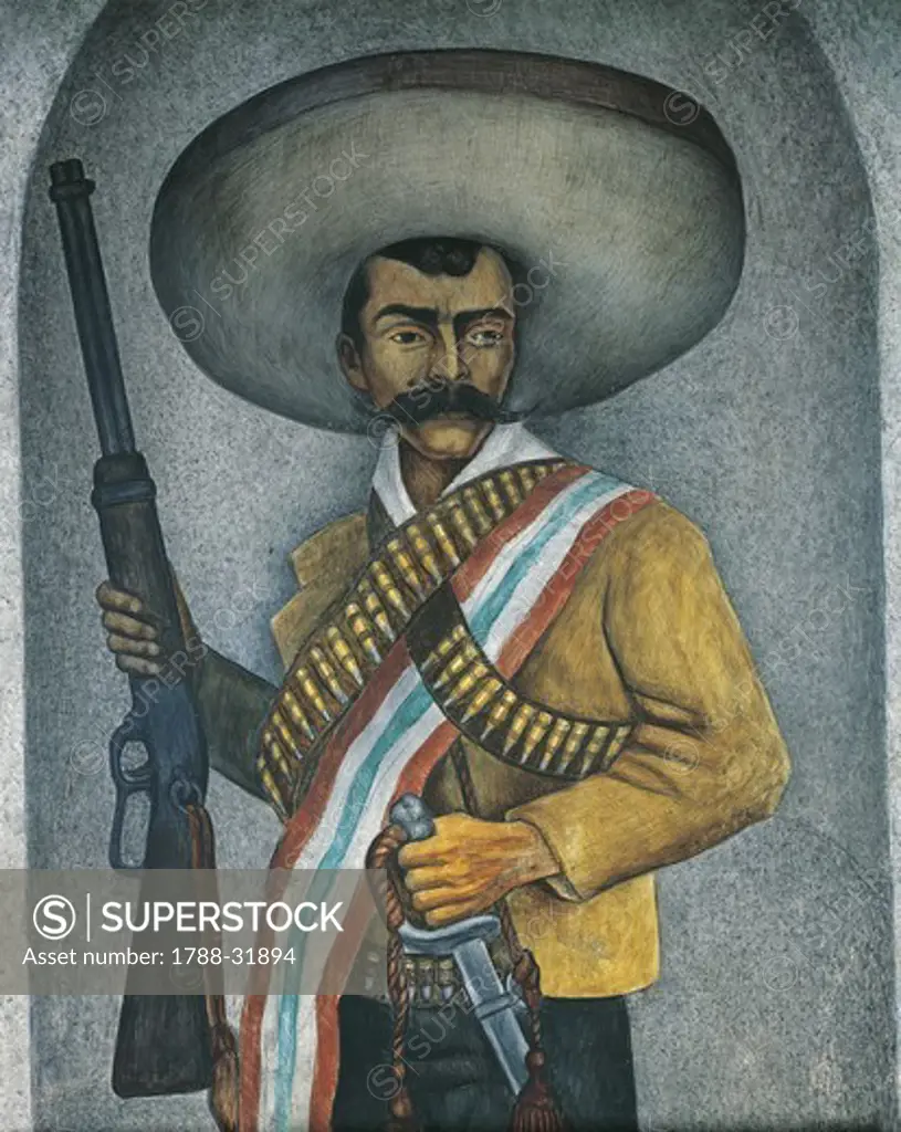 Mexico 19th-20th century - Emiliano Zapata (1877-1919) - A painting by Diego Rivera