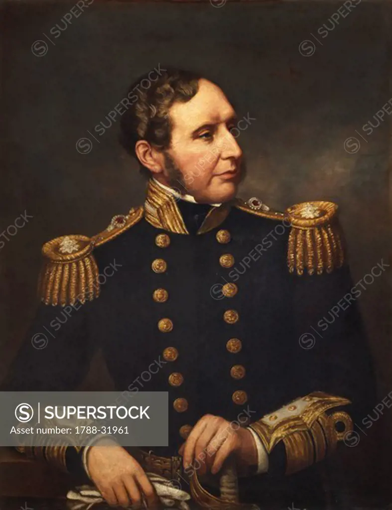 Portrait of Vice Admiral Robert Fitzroy (Hampton Hall, 1805-London, 1865), English navigator and meteorologist, portrait by Samuel Lane.