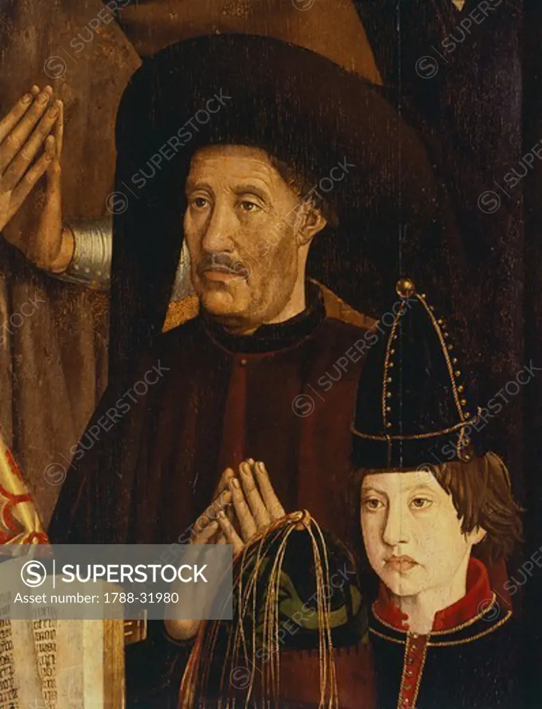 Henry the Navigator and Prince John, the future John II of Aviz, called the Perfect Prince (1455-1495), ca 1460, detail: from the polyptych, Saint Vincent Panels, by Nuno Goncalves.