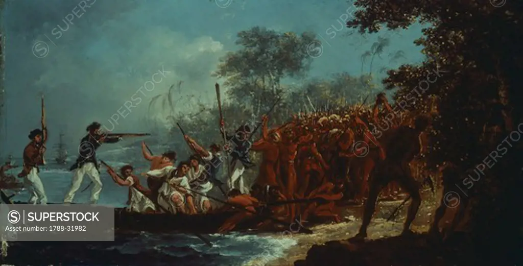 James Cook's arrival in Erromango in the New Hebrides, painting by William Hodges.