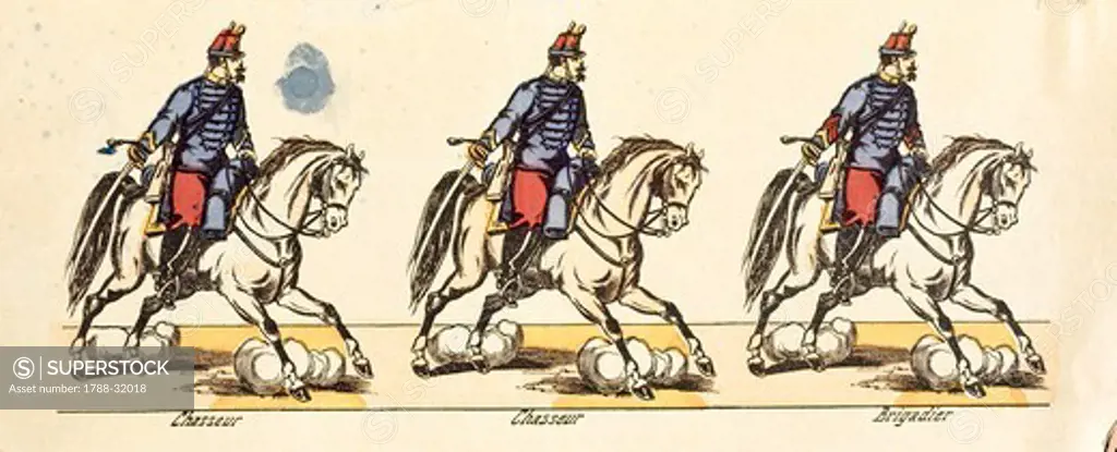Militaria, 19th century. Light cavalry of the Hunters of Africa. From Epinal soldiers series.