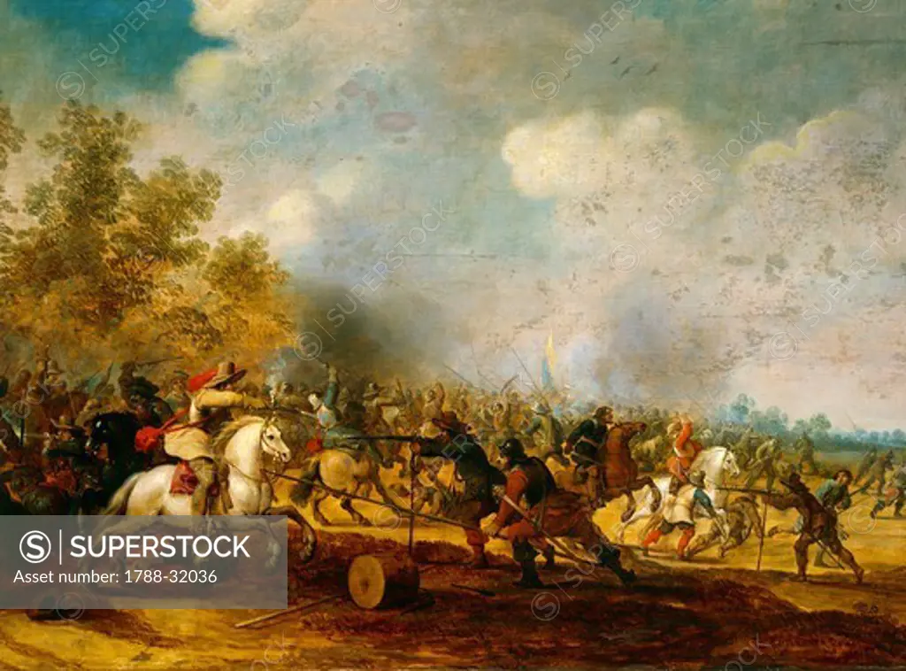 Pieter Meulener (1602-1654), Cavalry Charge, 1645, oil on wood, 48.5x78 cm. Detail.