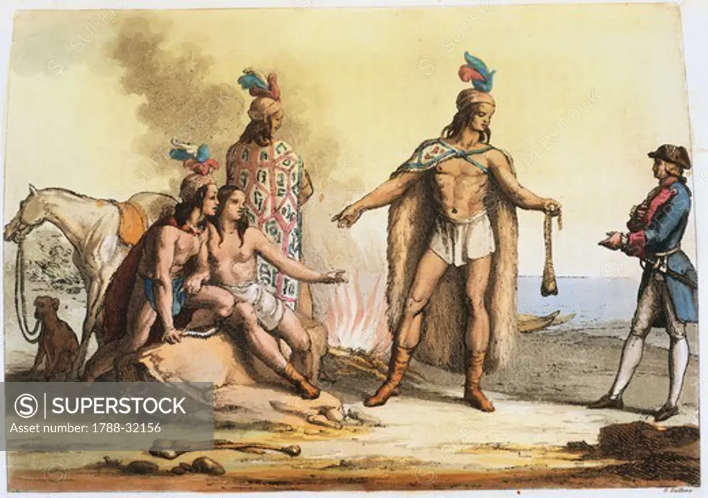 The Patagons (or Tehuelche), 1827, illustration from South America by Giulio Ferraro, Argentina 19th Century.