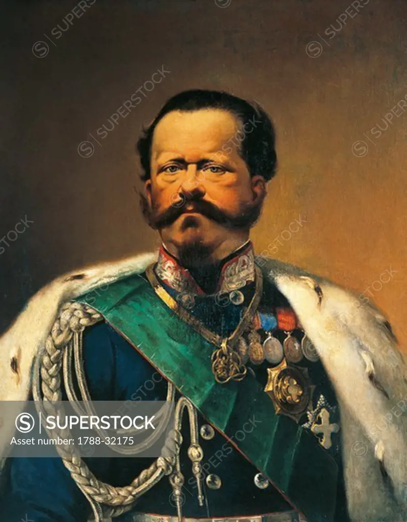 Portrait of Victor Emmanuel II (Turin 1820 - Rome 1878), Last King of Sardinia and First King of Italy.