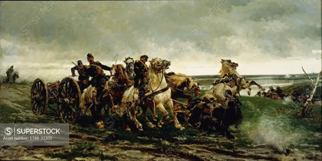 Sebastiano De Albertis (1828-1897), Grenade Explosion, 1882, oil on canvas, 126x238 cm.
